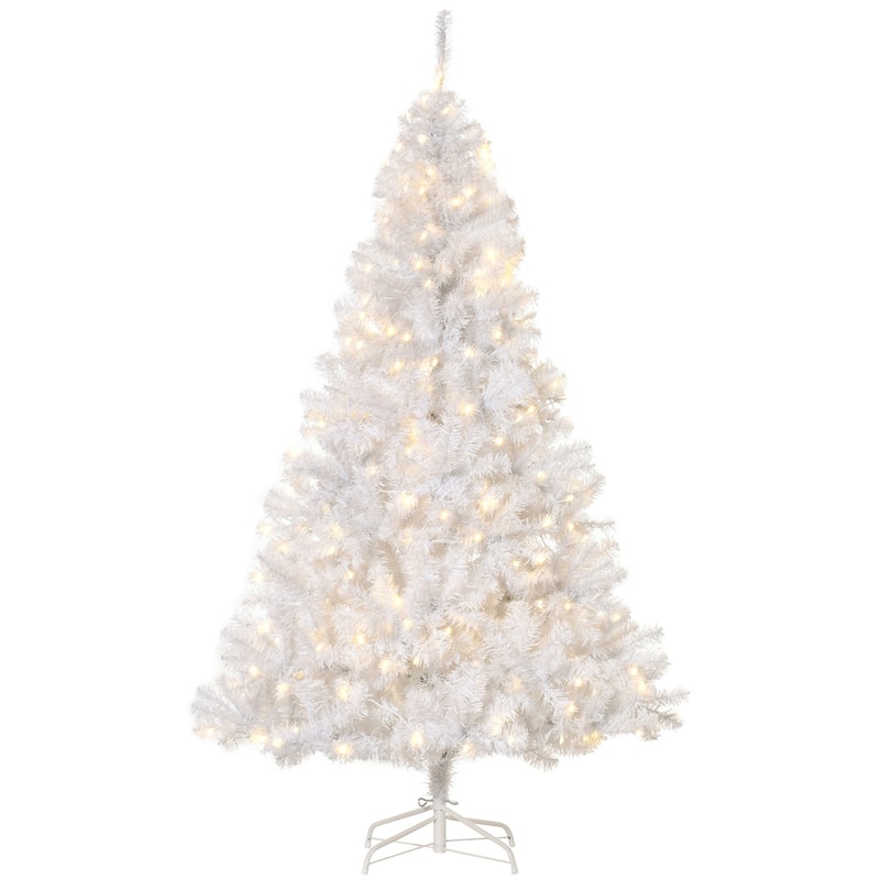 HOMCOM Pre-Lit Douglas Fir Tree - Realistic Branches, Warm White LED Lights, White