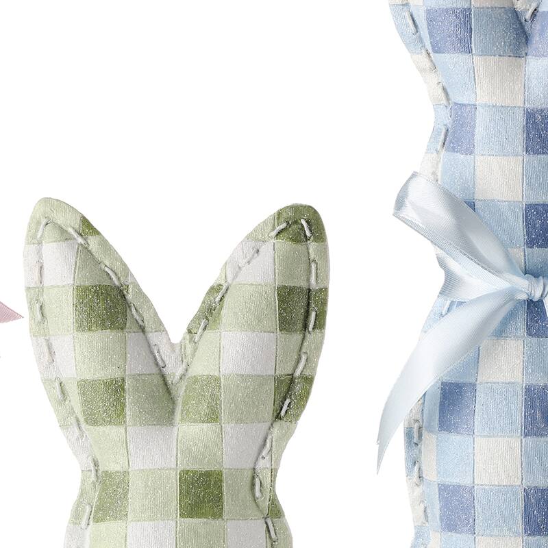 Resin Checked Easter Bunny With Bow 12" Set of 3