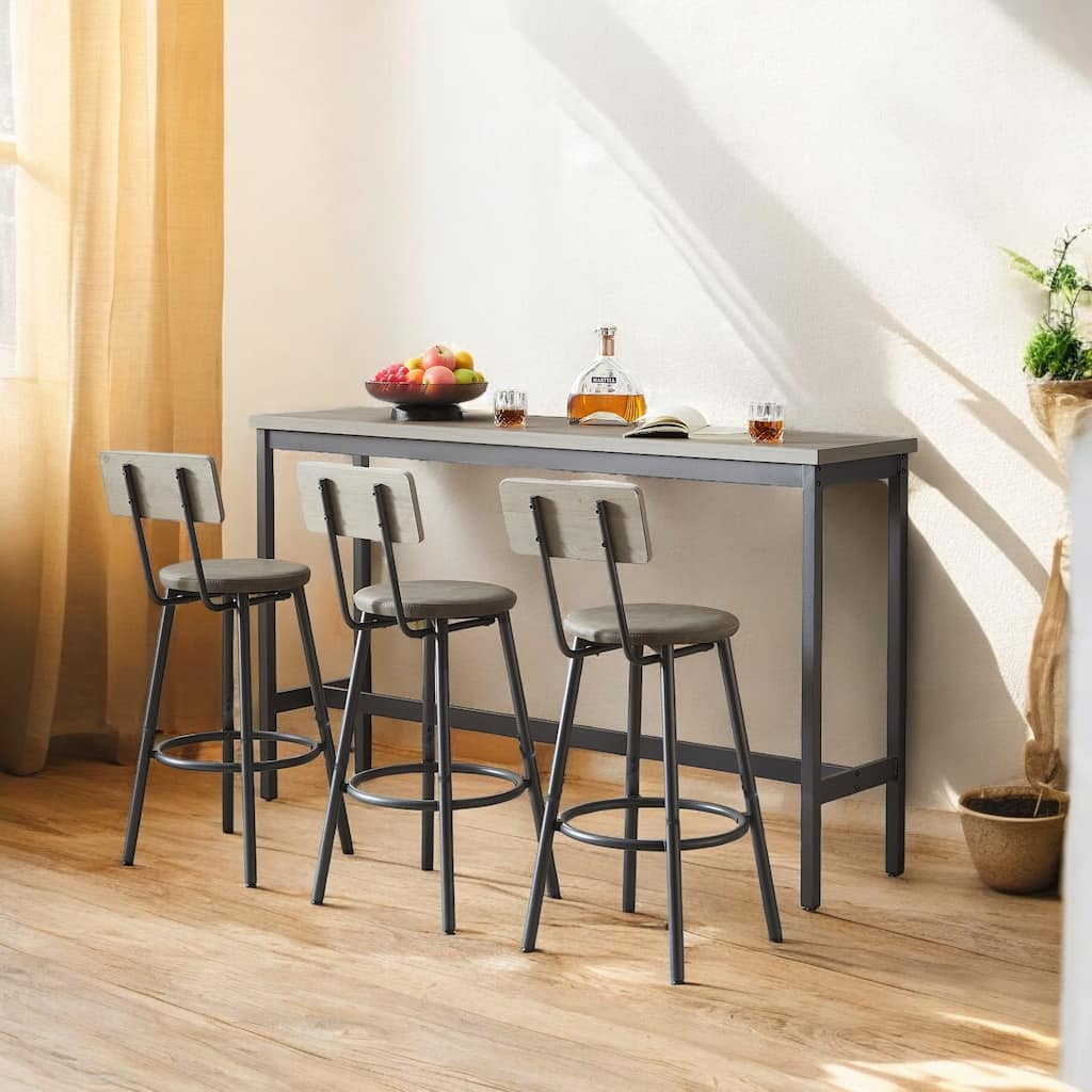 Industrial 63" Bar Table Set with 3 PU Upholstered Stools, Modern Breakfast Table for Kitchen, Living Room, or Banquet Hall