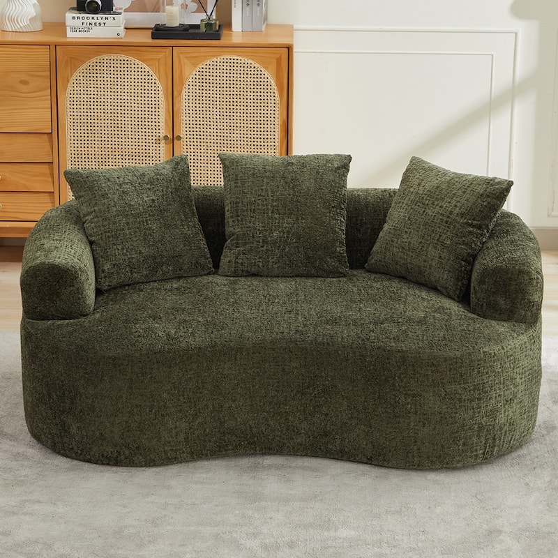 Curved Loveseat 2-Seater Sofa Couch, Minimalist Olive Green Sleeper Sofa Couch with Pillows for Living Room - Olive Green