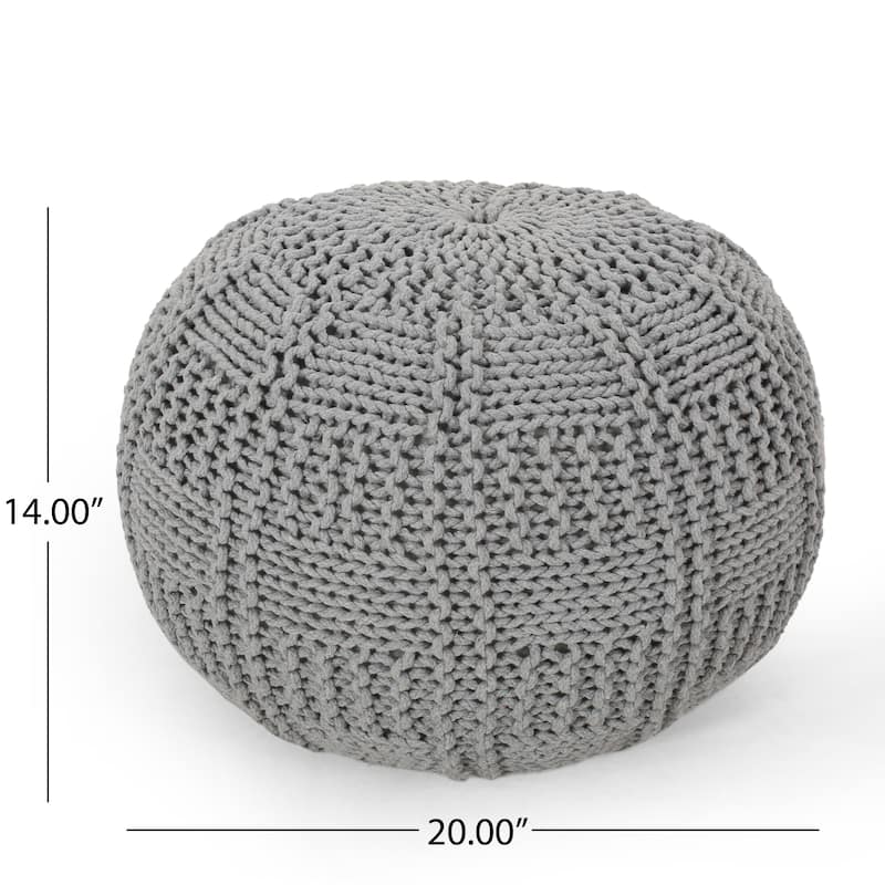Hortense Indoor Cotton Knitted Round Pouf by Christopher Knight Home
