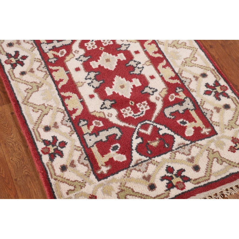 Red Oushak Indian Runner Rug Hand-Knotted Wool Carpet - 2'6"x 9'9"