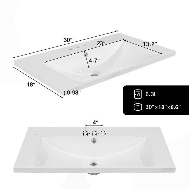 Topcraft Ceramic Bathroom Vanity Sink Top with Overflow