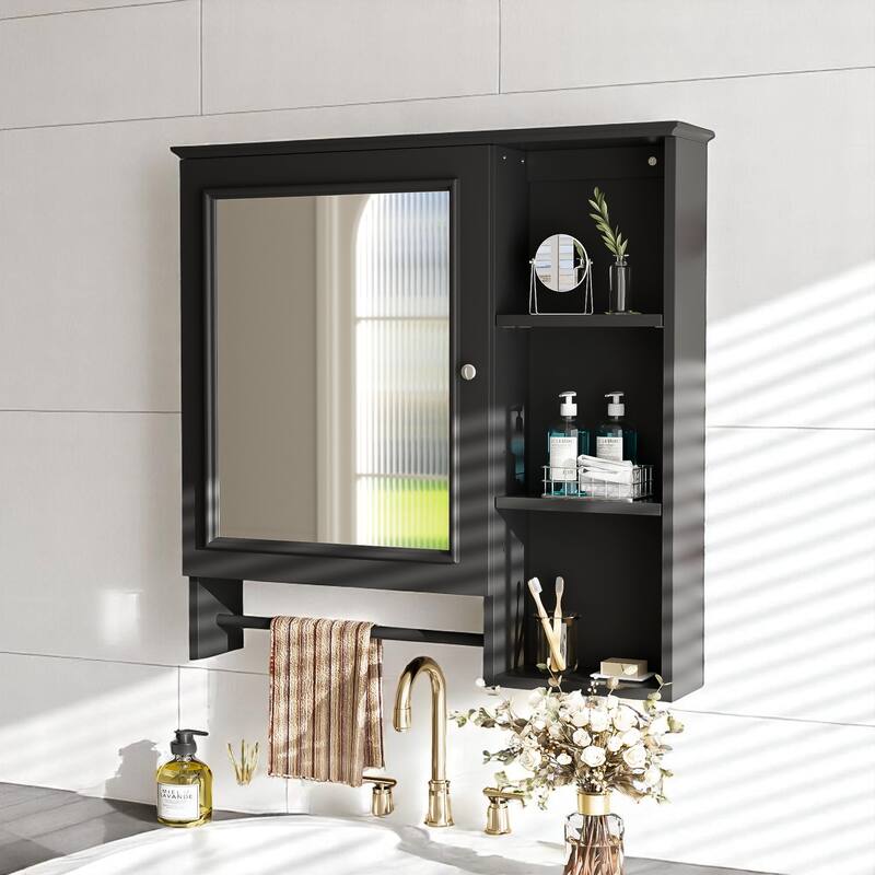 Medicine Cabinet with Large Mirror Door, Wall Mount Bathroom Storage Cabinet with Open Shelves and Adjustable Storage