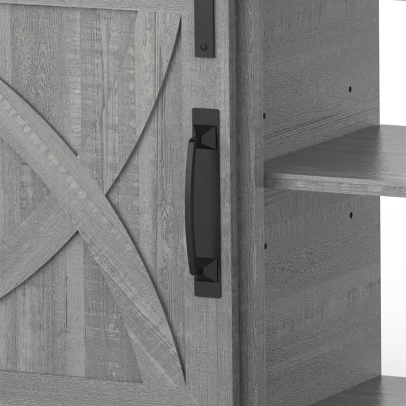 68" Farmhouse Grey Sliding Barn Door TV Stand with Storage Open Compartment