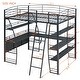 preview thumbnail 3 of 12, Stylish Full Size Loft Bed with 4 Layers of Shelves, L-shaped Desk, a set of Sockets, USB Ports and and Wireless Charging, Black