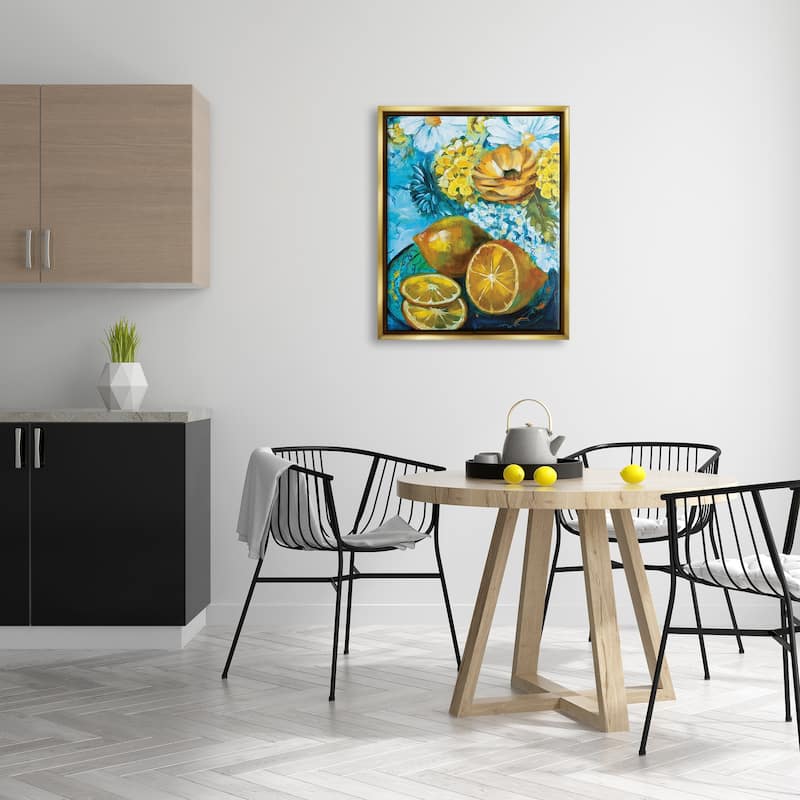 Stupell Lemons & Flowers Painting Framed Floater Canvas Wall Art Design by Linda McClure