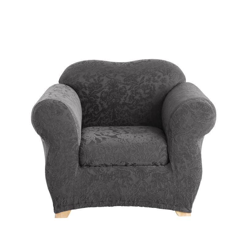 SureFit Stretch Jacquard Damask 2 Piece Chair Slipcover - Gray