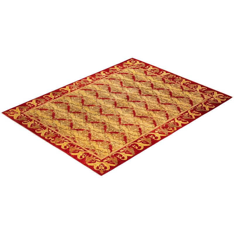 Overton Hand Knotted Wool Vintage Inspired Modern Contemporary Arts & Crafts Beige Area Rug - 9' 2" x 12' 0"