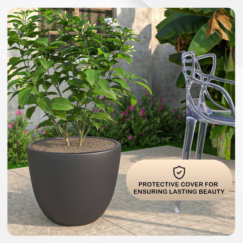 Dahlia Tapered Round Planter Pot in Fiberstone MGO Clay with Drainage for Indoor Outdoor Patio Balcony, Garden, or Living Room