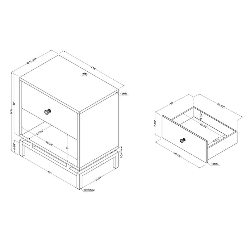 Camelia Contemporary 18-inch Steel 1-Shelf Side Table with USB Port by Furniture of America