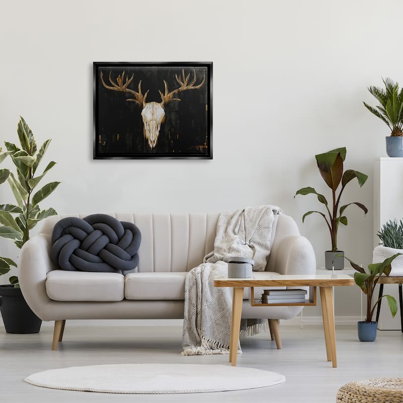 Stupell Deer Antlers Skull Dark Rustic Framed Floater Canvas Wall Art by Liz Jardine