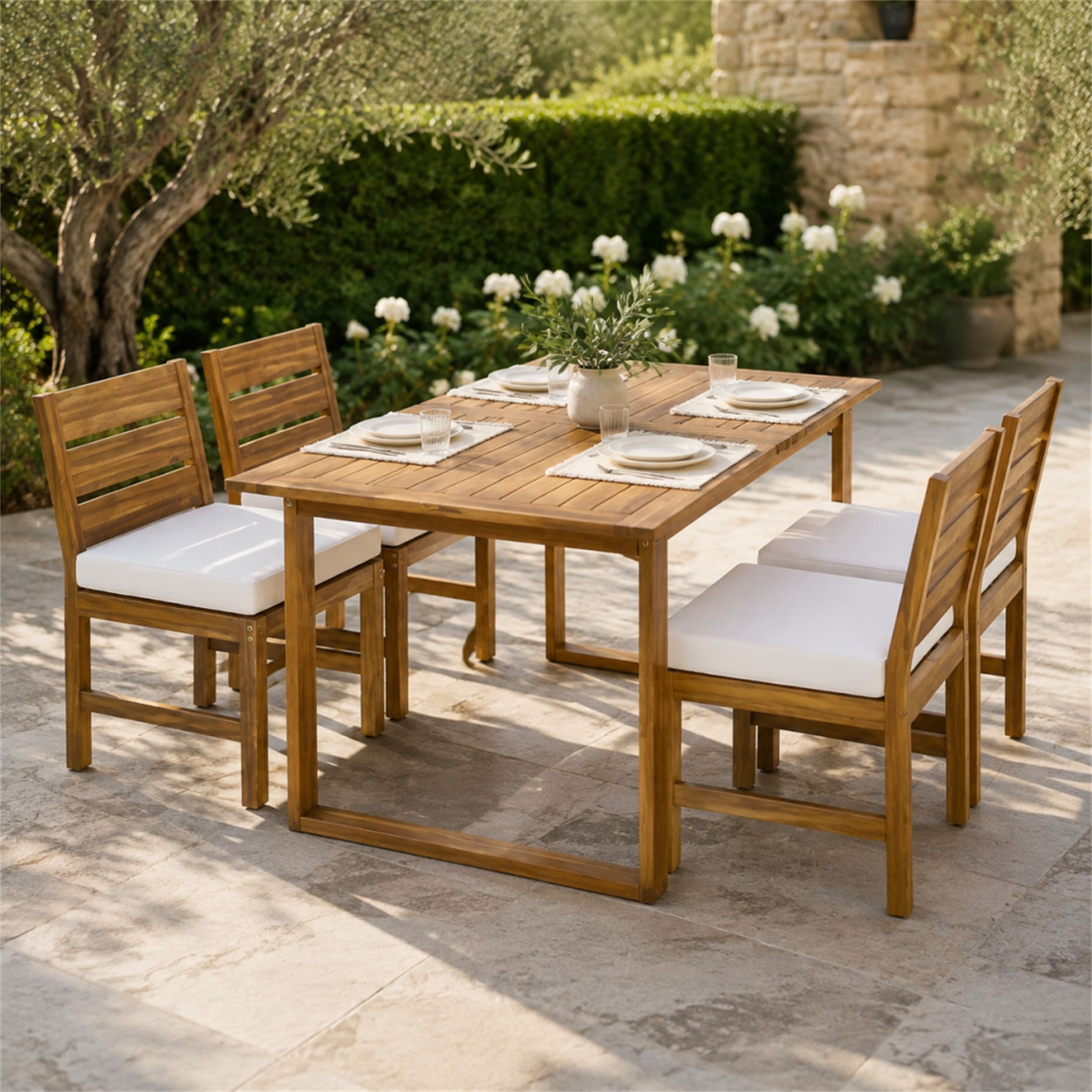 Farmhouse 5-Piece Acacia Wood Outdoor Patio Dining Set for 4