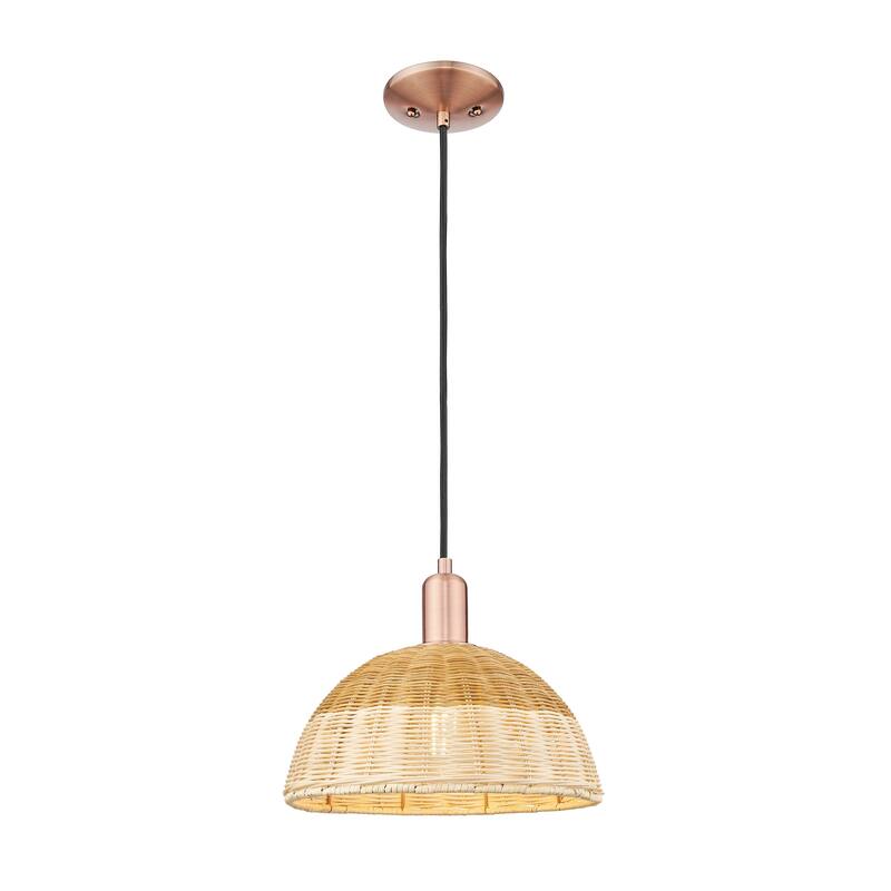 Innovations Lighting Downtown Urban - Natural Ballston Dome - 1 Light Cord Hung Mini Pendant with Basketweave Shade
