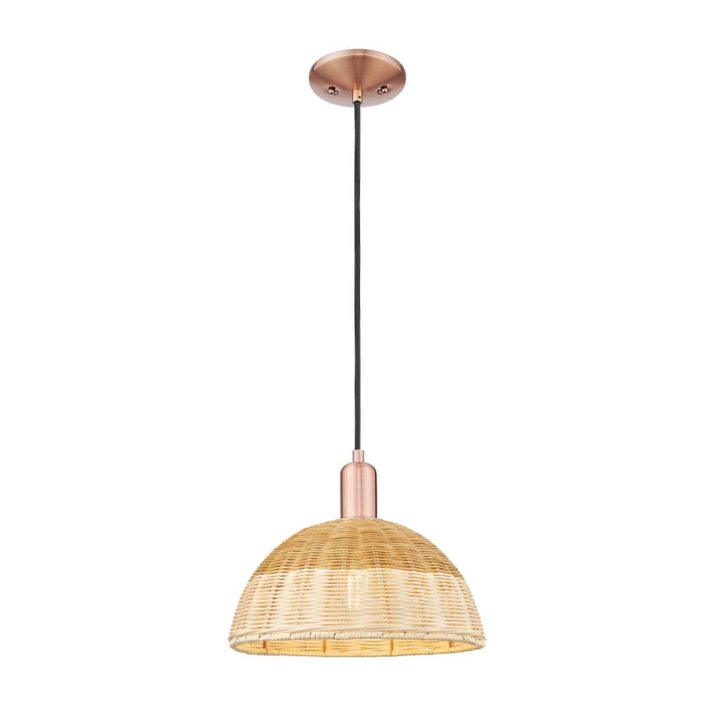 Innovations Lighting Downtown Urban - Natural Ballston Dome - 1 Light Cord Hung Mini Pendant with Basketweave Shade