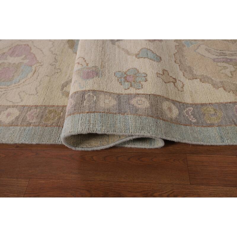 Light Blue Oushak Area Rug Hand-Knotted Vegetable Dye Wool Carpet - 9'1"x 12'2"