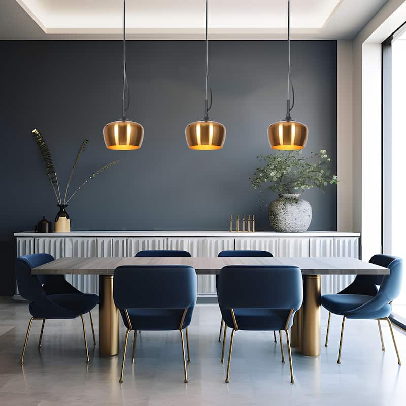 Modern Farmhouse Black Gold 1-Light Pendant Light Dome Island Lights for Dining Room