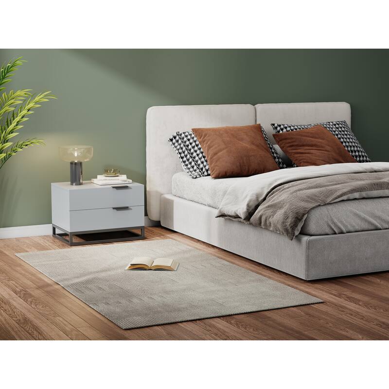 Modern 2-Drawer Nightstand Wood Storage Cabinet Sofa Beside Table for Hallway Bedroom