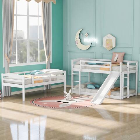 Twin over Twin over Twin Adjustable Triple Bunk Bed with Ladder and Slide, White