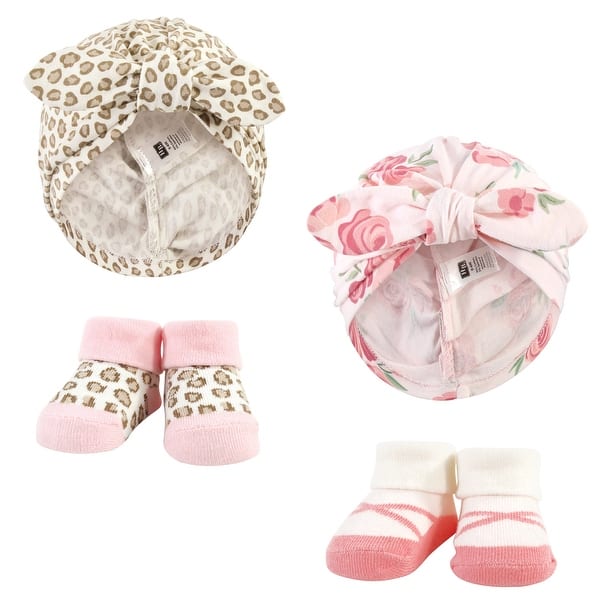 slide 1 of 1, Hudson Baby Infant Girl Turban and Socks Set, Blush Rose Leopard, One Size - Blush Rose Leopard Blush Rose Leopard - One Size
