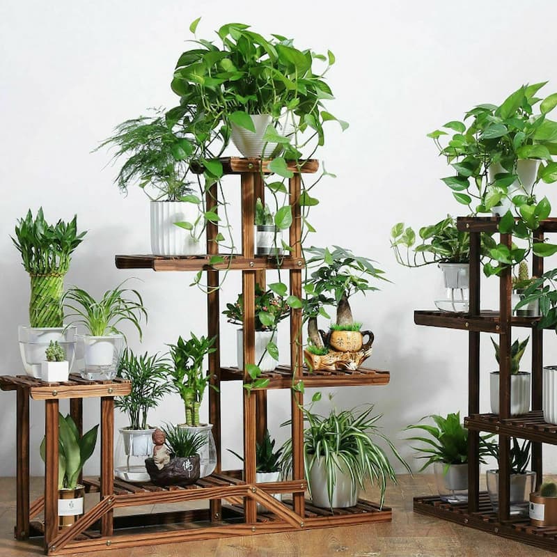 Multi Tier Wood Flower Rack Plant Stand Shelves Bonsai Display Indoor