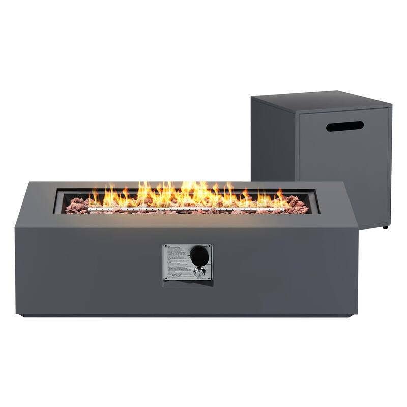 UPHA 42 Inch Outdoor Propane Fire Pit Table, 50,000 BTU Iron Rectangular Gas Fire Pits for Outside with Tank Cover and Lid