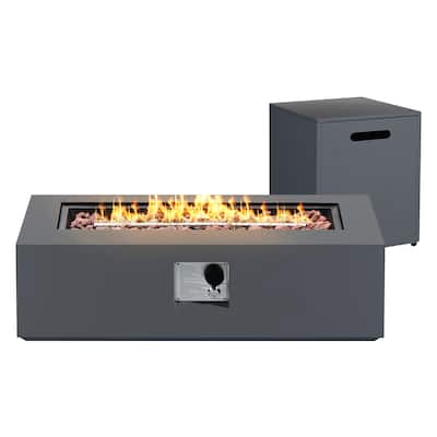 UPHA 42 Inch Outdoor Propane Fire Pit Table, 50,000 BTU Iron Rectangular Gas Fire Pits for Outside with Tank Cover and Lid
