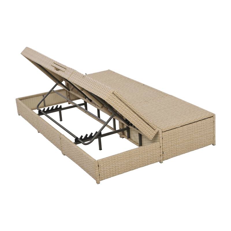 Brown PE Rattan Outdoor Double Sunbed with Adjustable Backrest and Seat