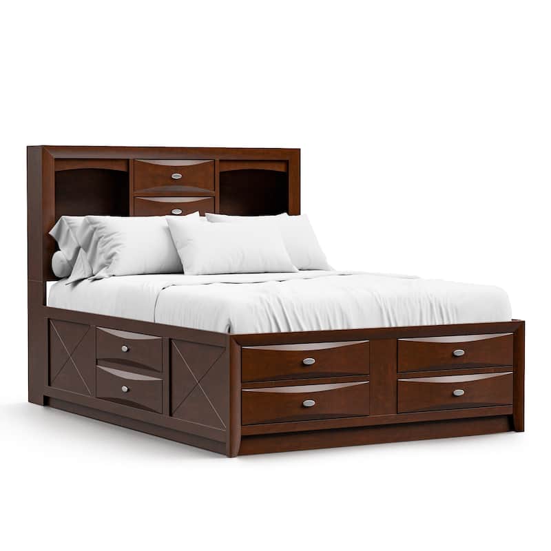 Furniture of America Brent 3-Piece Wood Platform Bedroom Set with Drawers and Bookcase Headboard