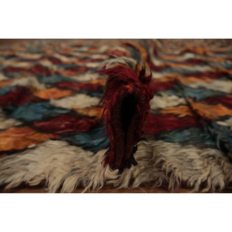 Hand Knotted Oriental 100% Wool Carpet Modern All-Over Multi-Colored Moroccan Area Rug - 9' 7'' X 6' 8''