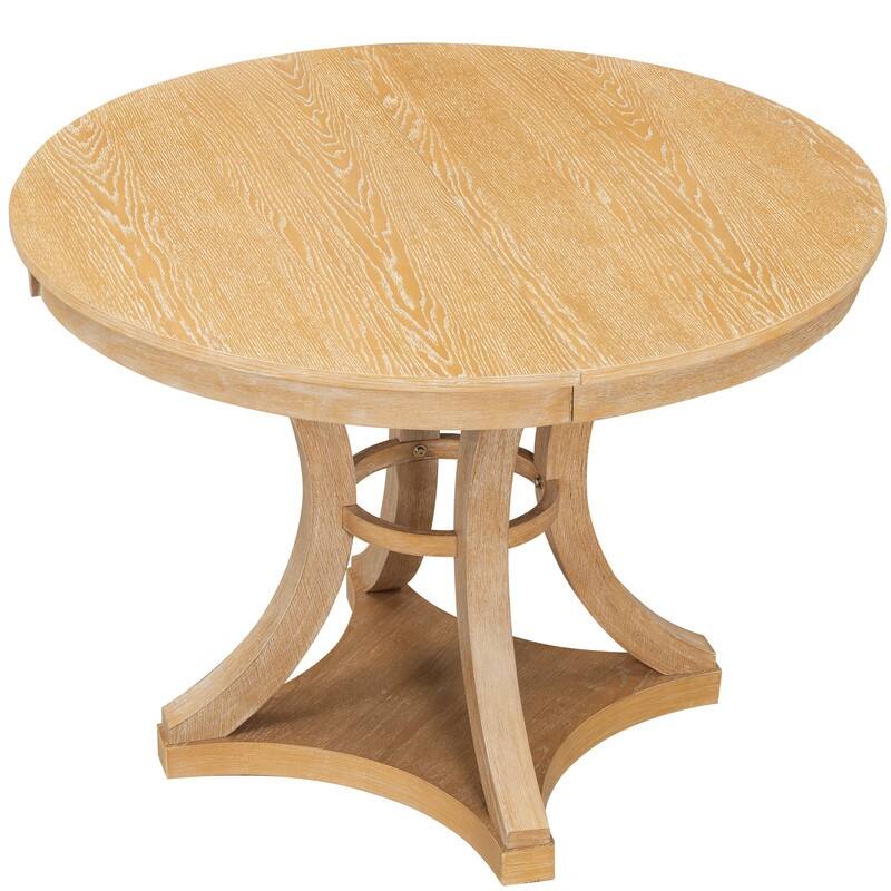 5-Piece Extendable Vintage Dining Set with Round Oak Table and 4 Padded Chairs