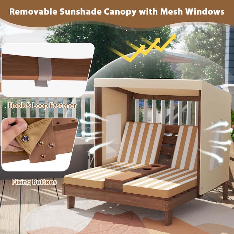 Costway Kids Double Chaise Lounge Patio Lounge Chair with Cup Holders