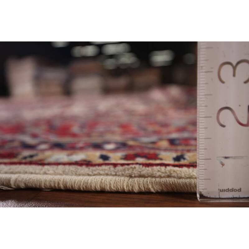 Ivory & Red Floral Kashan Turkish Area Rug Machine Made Carpet - 9'8" x 13'0"