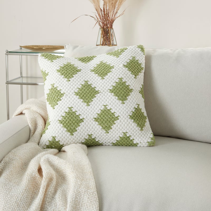 Mina Victory Life Styles Textured Geometric Woven Diamonds Throw Pillow 20" x 20" - 20" x 20" - Sage