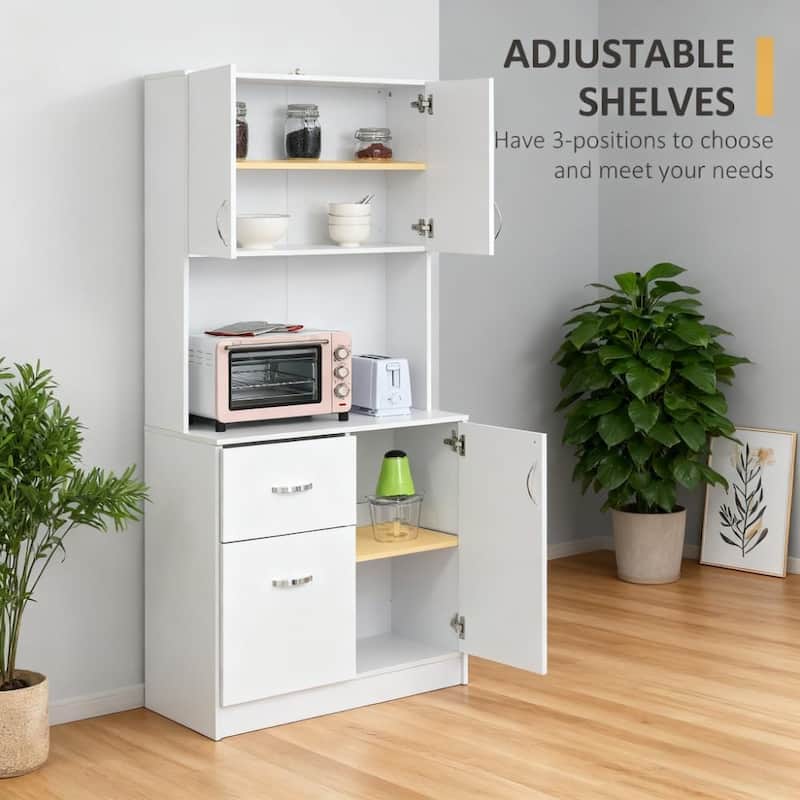 Classic White Pantry Cabinet, 72.30 Inch Wooden Storage Cabinet with Open Countertop and Drawers for Kitchen, Dining Room