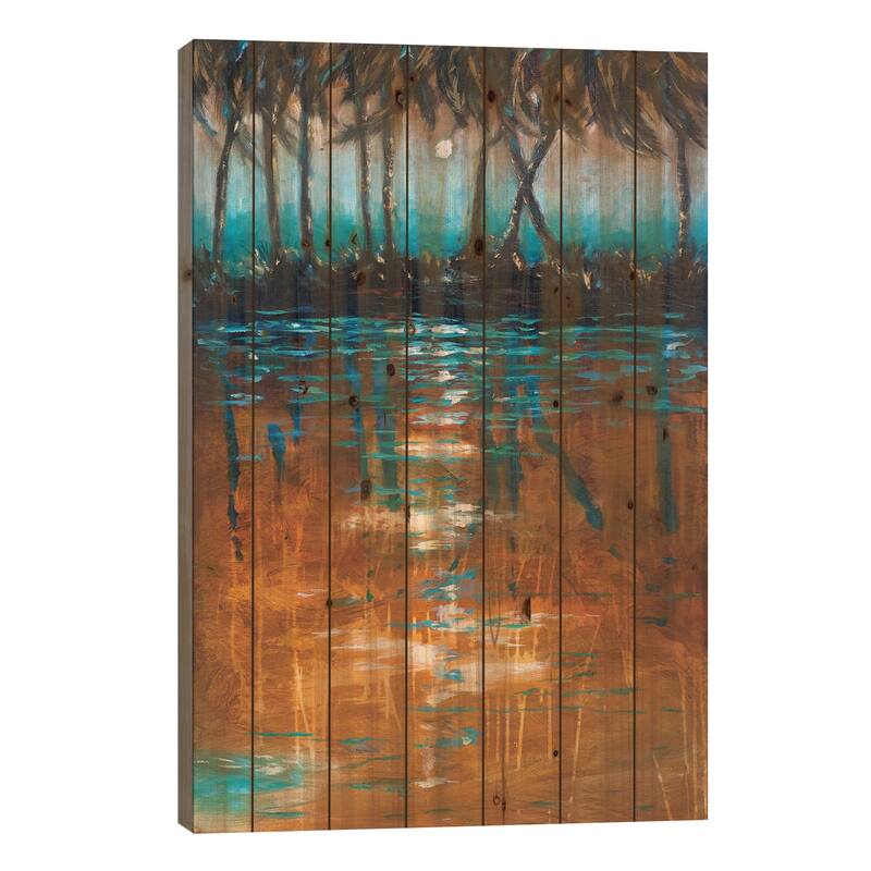 Night View From Kayak Print On Wood by Linda Olsen - Multi-Color - 40x26x1.5