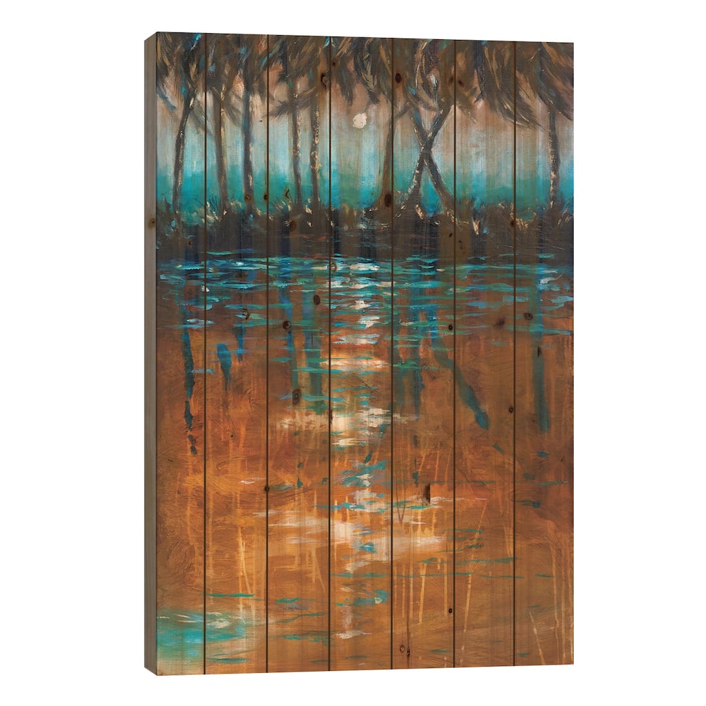 Night View From Kayak Print On Wood by Linda Olsen - Multi-Color