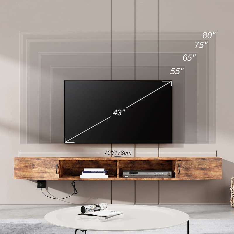 Floating TV Stand Wall Mounted TV Shelf with 2 Door,Brown