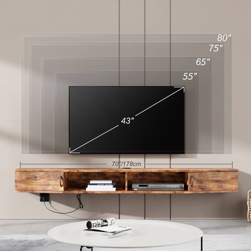 LED Floating TV Stand with Charging Station for 80 inch TV