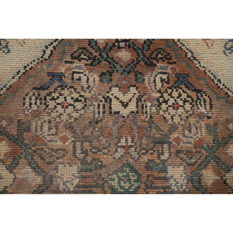 Hand Knotted Oriental 100% Wool Carpet Traditional Geometric Oranges & Rust Hamedan Runner Rug - 9' 1'' X 3' 3''