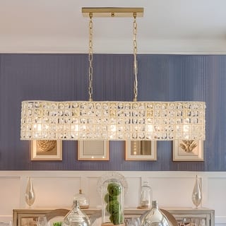 Classic 5-Light Crystal Curved Cage Island Pendant Chandelier