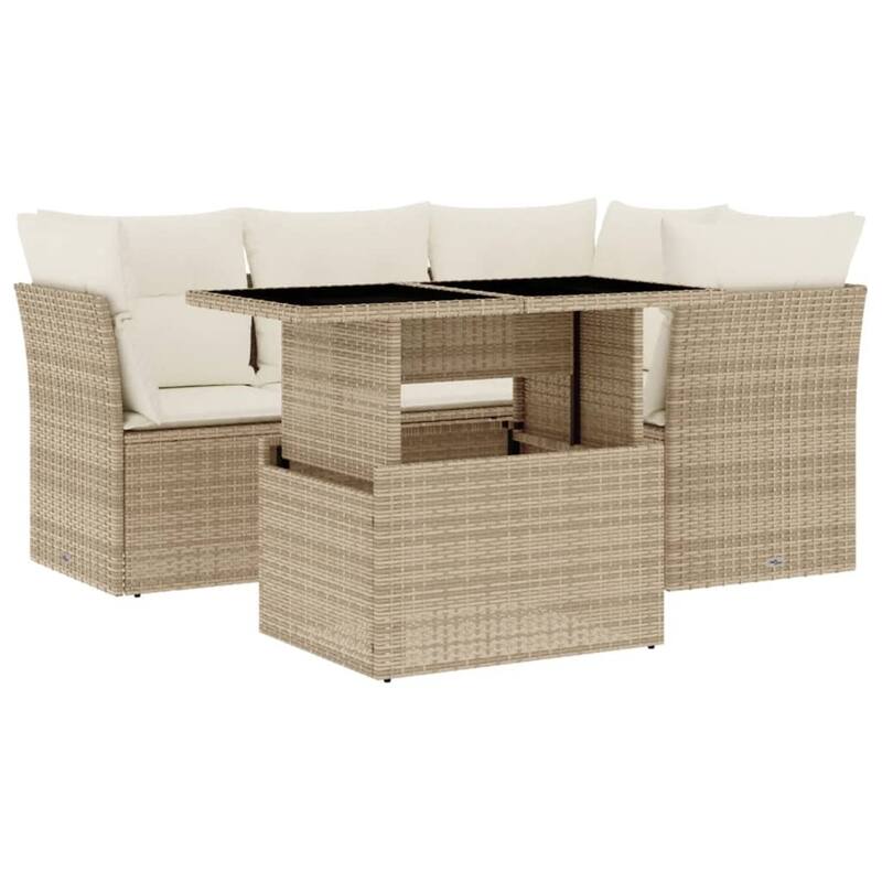 vidaXL Patio Sofa Set with Cushions Outdoor Furniture 5 Piece Poly Rattan