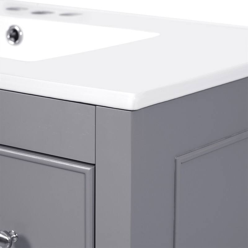 36'' Bathroom Vanity Cabinet with Ceramic Sink, Freestanding Bathroom Vanity Cabinet with 4 Drawers, 1 Door and Adjustable Shelf