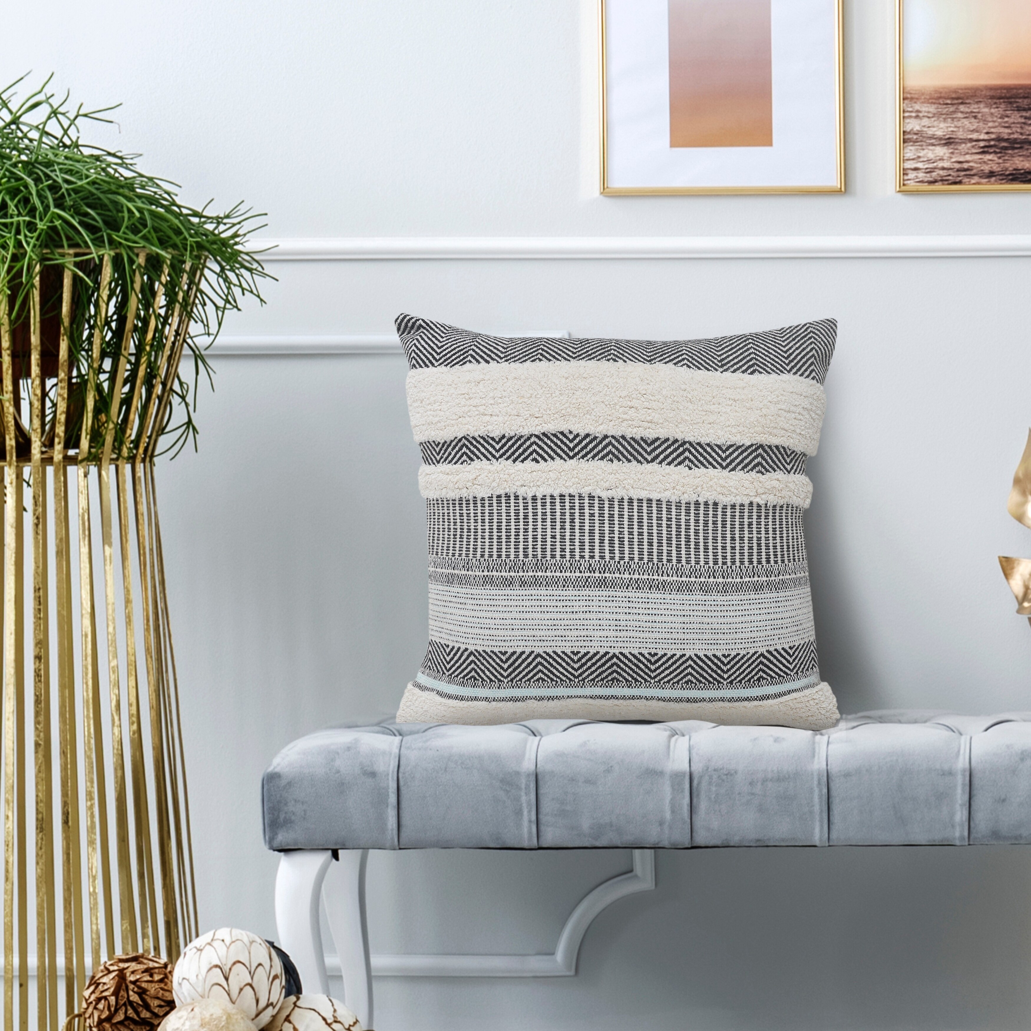 Sevita Textured Stripes Geometric Scandinavian Throw Pillow On