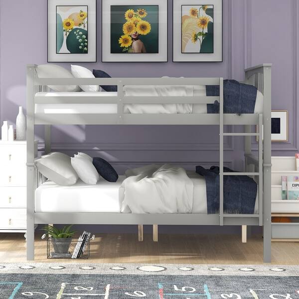 slide 2 of 12, Full over Full Bunk Bed with Ladder,Gray, No Box Spring Needed, Solid Pine Wood Construction Gray - Full