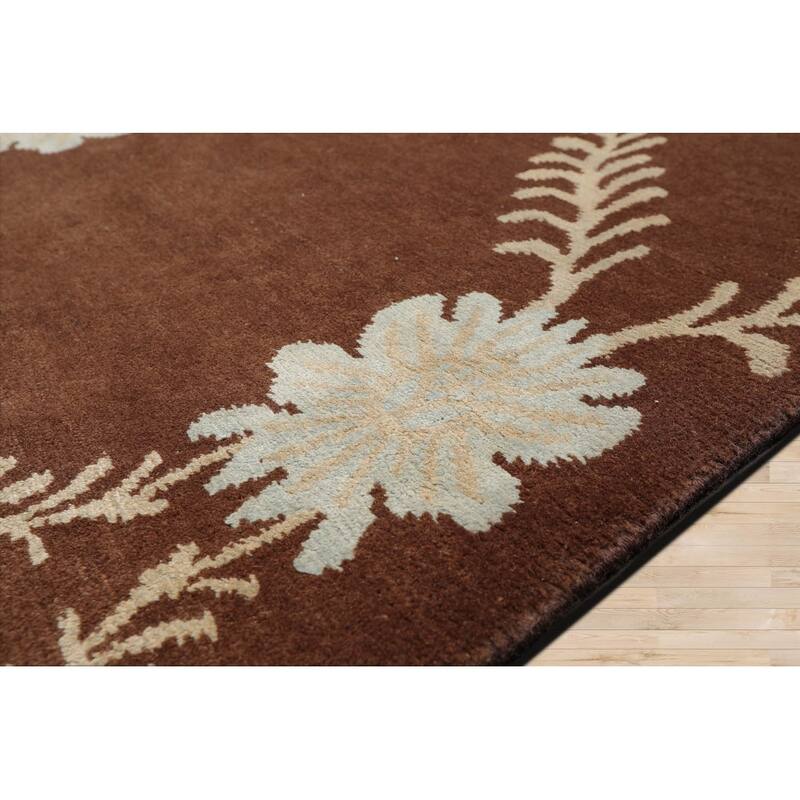 Hand Knotted Trellis Brown Floral Wool & Silk Traditional Area Rug - 3' 3'' x 5' 4''