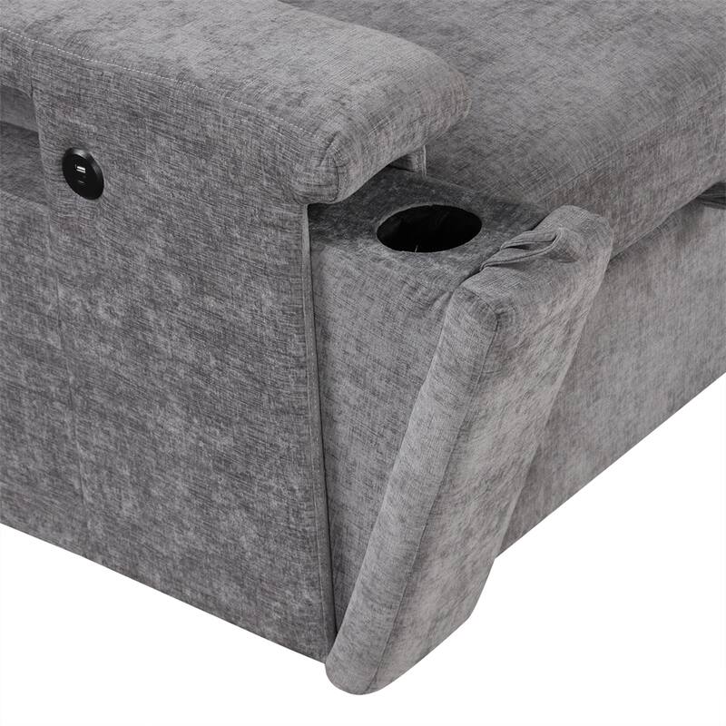 L-shaped Padded Modular Sofa w/Storage Space,USB Ports & Cup Holders
