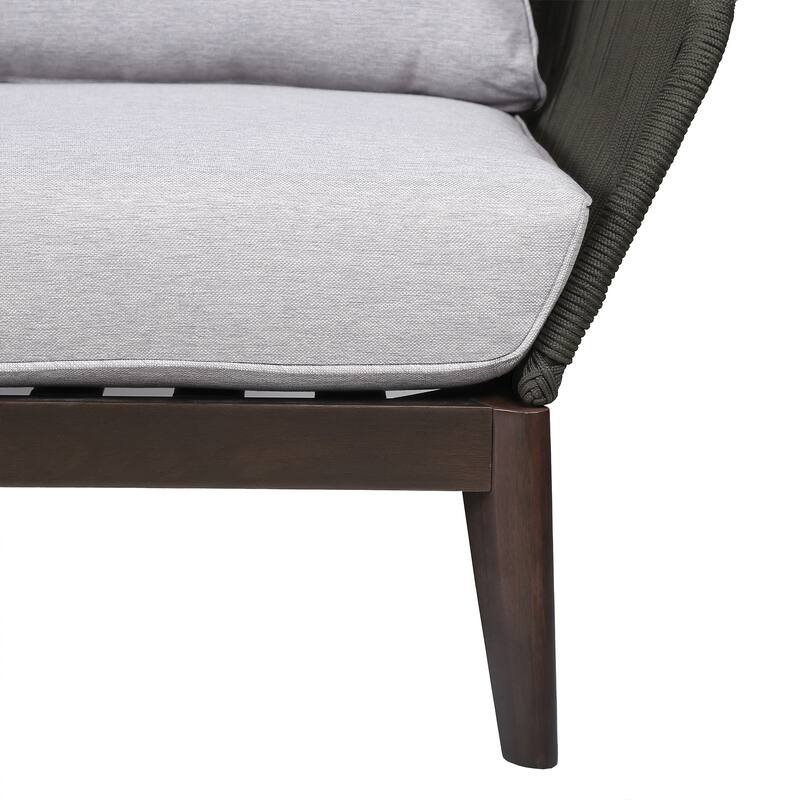 Athos Solid Eucalyptus Wood and Charcoal Rope Outdoor Patio Club Chair with Cushions
