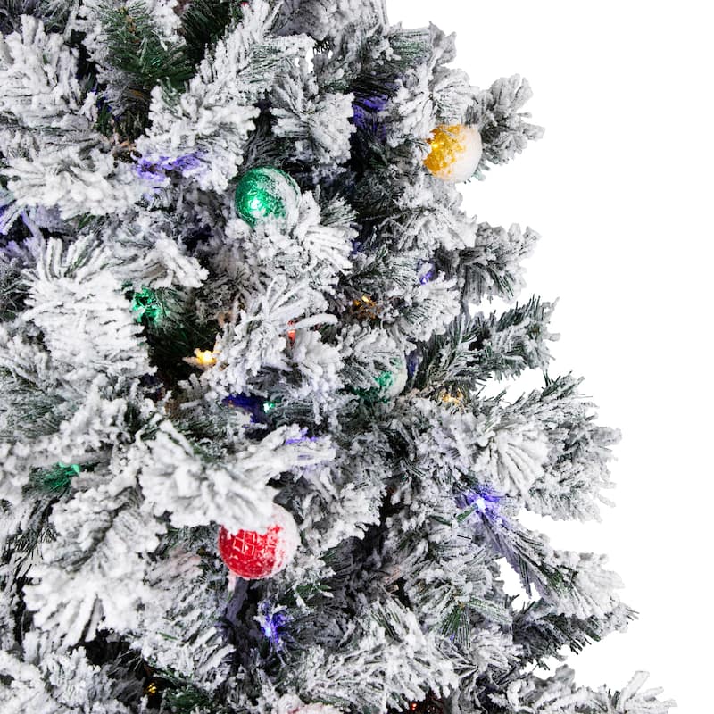 Pre-Lit Full Flocked Glacier Pine Artificial Christmas Tree - 7.5' Multi LED - 7.5 Foot