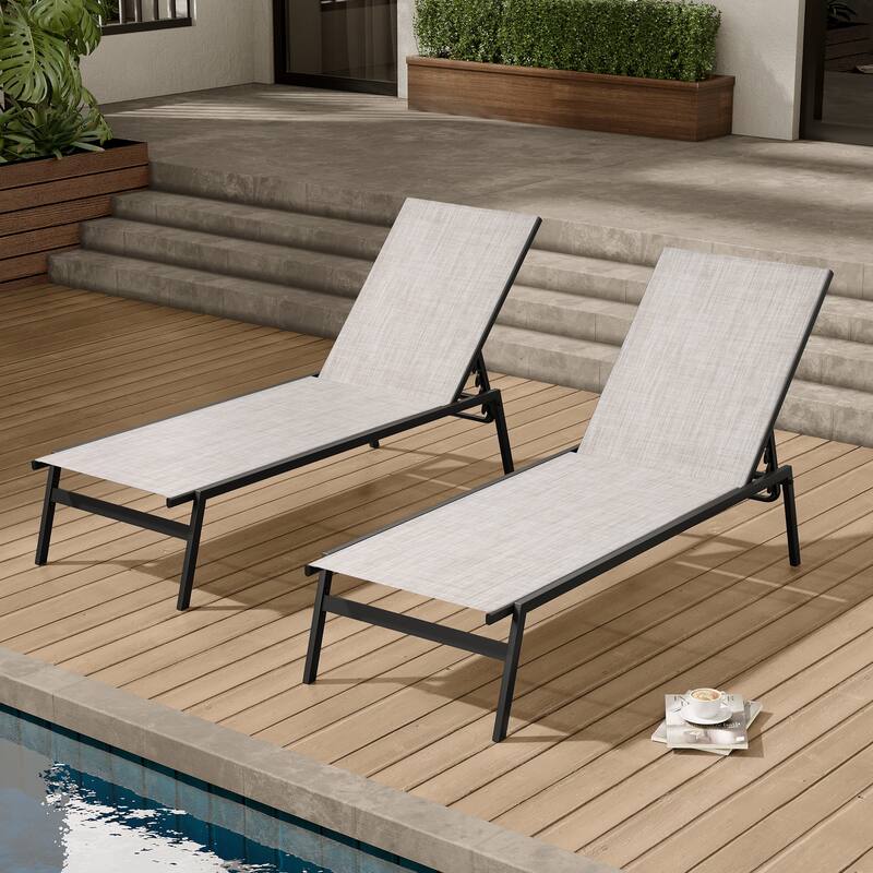 Outdoor Patio Adjustable Chaise Lounge Chairs Stackable Recliner